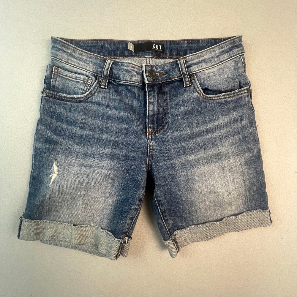 Kut from the Kloth Catherine Boyfriend Shorts Womens 0 Denim Cuffed Distressed